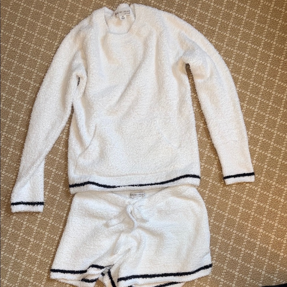 Cozy White Womens Pajama Set with Black Trim